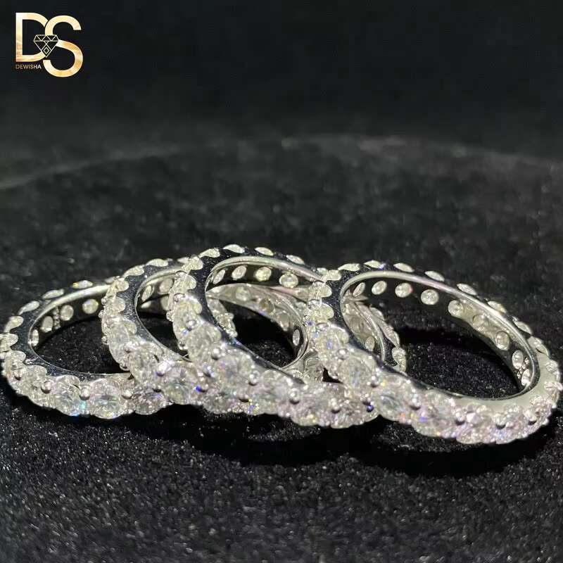 Wholesale Custom Wedding Jewelry White Gold Plated 925 Sterling Silver VVS Moissanite Iced Out Tennis Ring