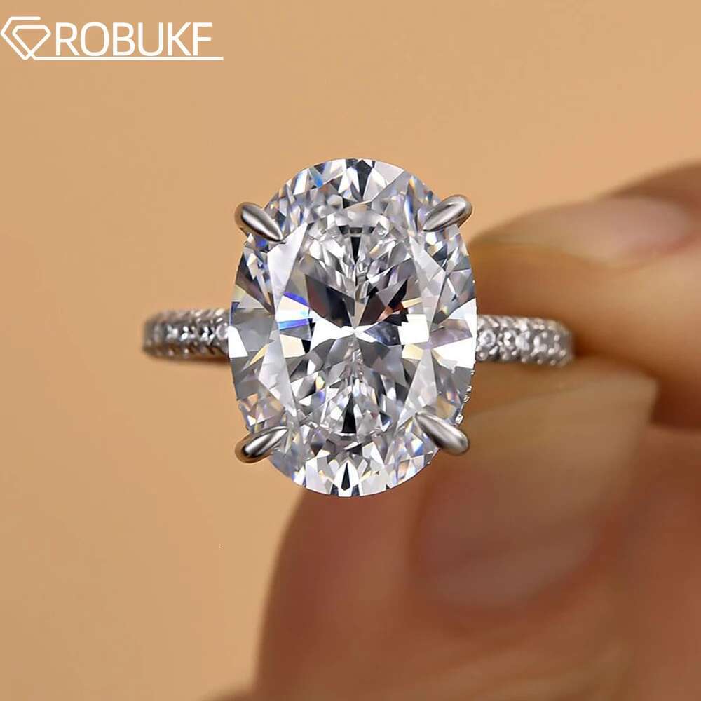 8CT Oval Cut Full Moissanite Engagement Rings for Women 925 Sterling Silver Big Gemstone Wedding Band Jewelry with Certificate
