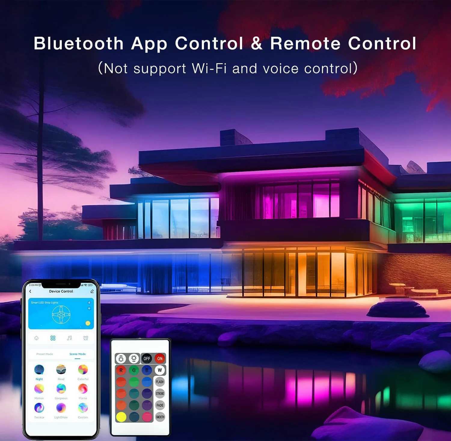 100FTOutdoor Waterproof Smart Led Light Strip Support App Mineral Switch Follow Music Rhythm Rgb Color Change Ip65 Suitable for Swimming Pool Eaves Ga