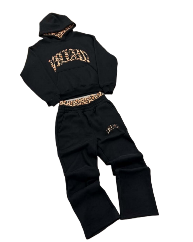 Men'S Hoodies & Sweatshirts Leopard Print Letter Embroidered Street Casual Long Pants, Versatile Hooded Sweatshirt For Both Men And Women