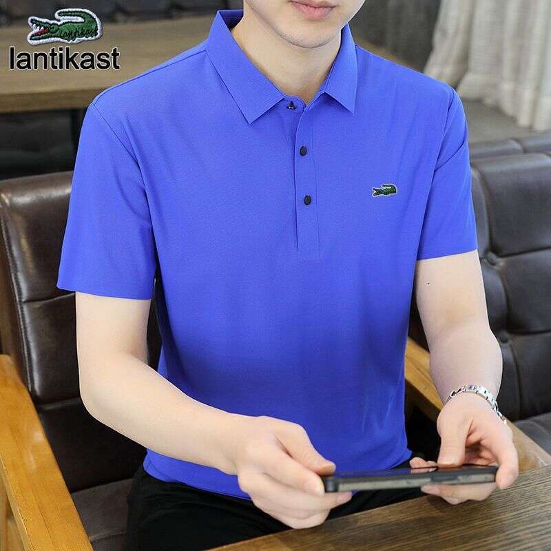 Noble Crocodile 2025 designer handbag New Polo Shirt Men's Short Sleeve High-end LANTI KAST Trendy Ice Silk Loose Turn-down Collar Striped Busine