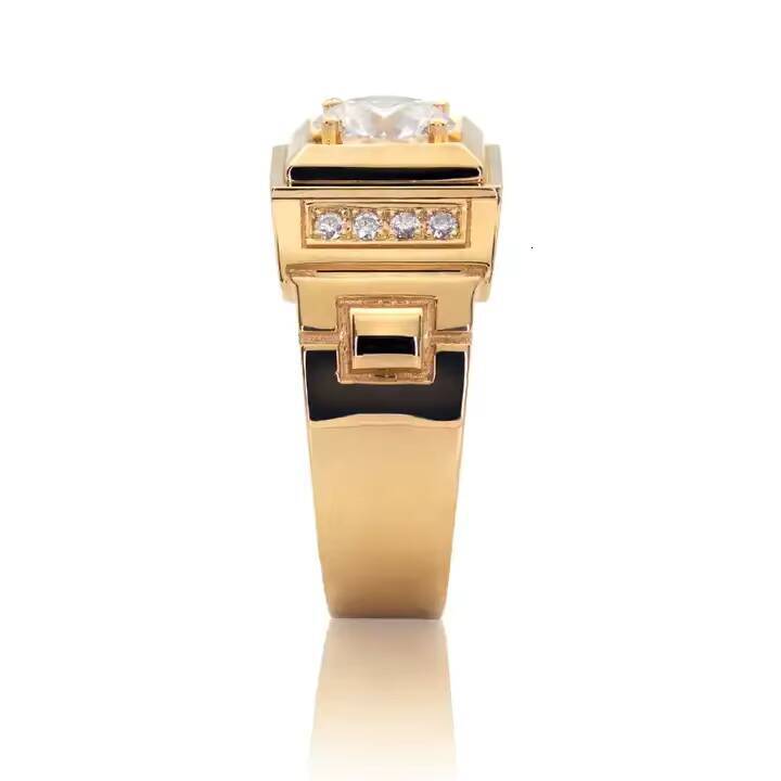 Hot Sale Mens Wedding Rings 18K Yellow Gold 1ct VVS Round Cut D Color Moissanite Ring Jewelry for Men