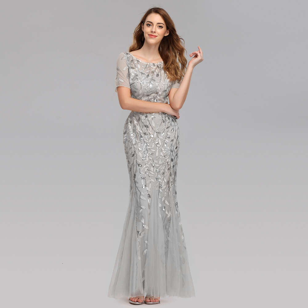 Summer And Autumn 2025 Hot Selg Banquet Host Slim Mesh Sequin Evening Fishtail Dress