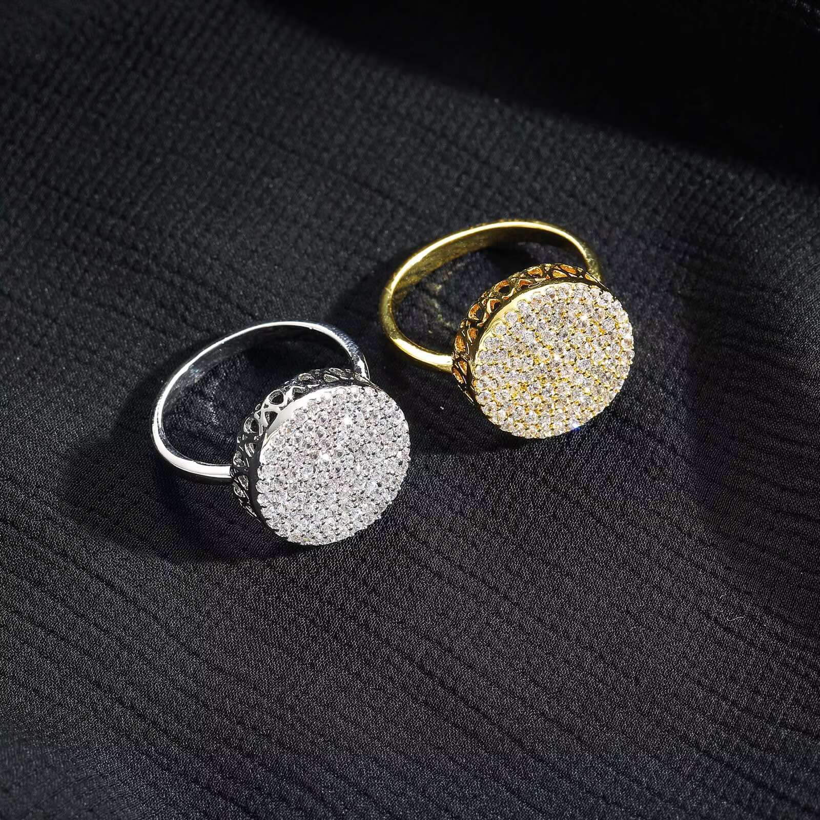 BES Hip Hop New Ring Round Ring Copper Microinset Zircon for Men and Women Simple Personality Open Adjustable Ring Jewelry