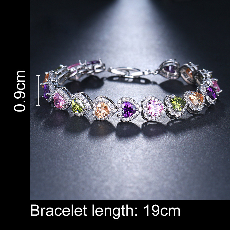 9mm Colorful Heart Shape Tennis Chain Bracelet Cubic Zirconia Women Jewelry Gift