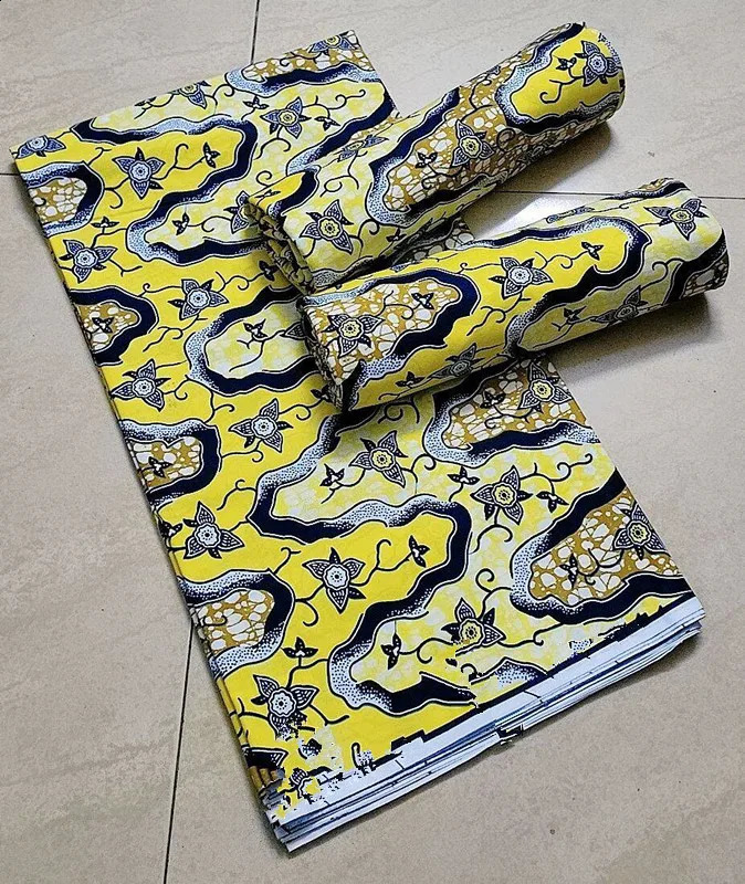 2024 Afican Real Wax Fabric Sewing Material 100% Cotton Ghana Ankara 6 Yards Super High Quality For Dress Sewing Material 250407