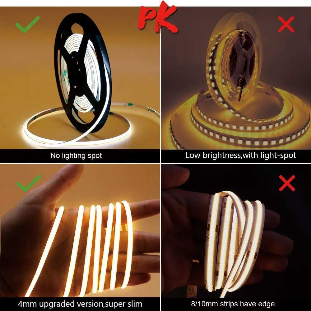 Super Thin 4MM COB LED Strip 480LEDs/m Soft Flexible12V 24V Light Bar Warm Cold White for Decor Lighting 2700K 3000K 4000K 6500K W251112