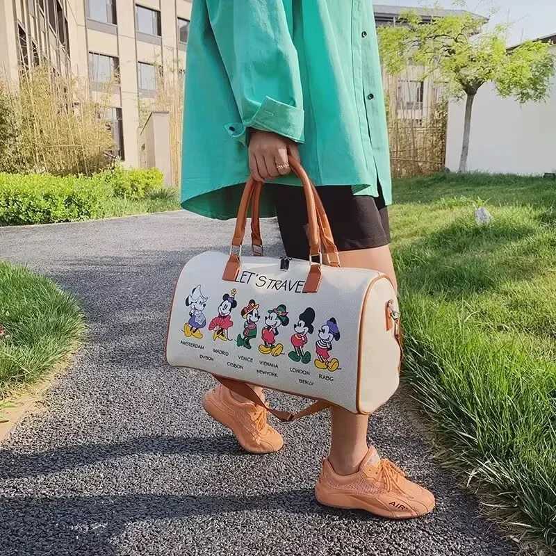 Disney Luxury Brand Travel Bag Mickey Cartoon Luggage Canvas Bag Moms Bag Large Capacity Handbag Womens Storage BagXJ250412