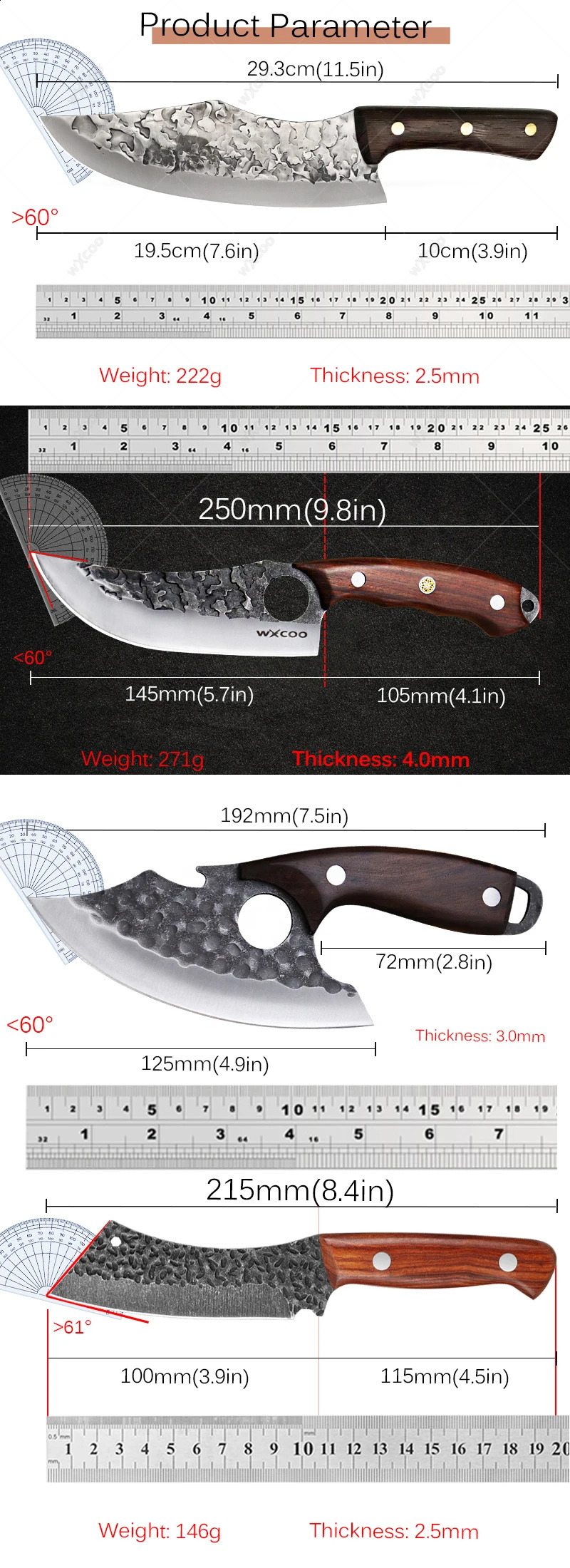 WXCOO Multipurpose Hand-forged Boning Knives Stainless Steel Kitchen Chef Knife Meat Cutting Fruit Utility Knife Barbecue Knife 250410