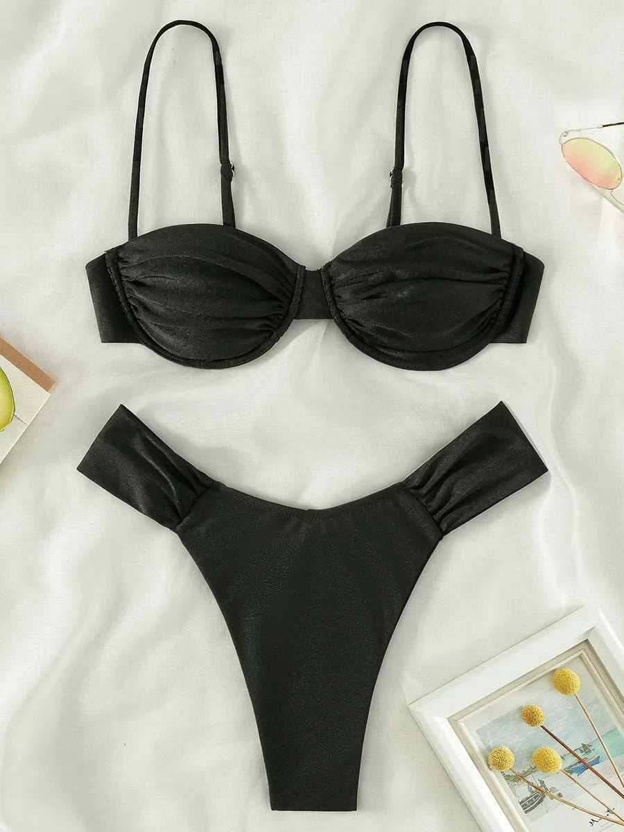 Sexy Wrinkled Underwired Brazilian Bikini Female Swimsuit Women Swimwear Two-pieces Bikini Set Triangle Bathing Suit Swim LadyW251113