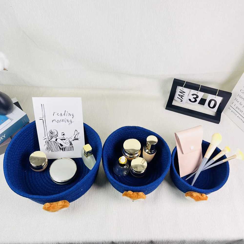 mti-function Cotton Rope Hand Woven Storage case household Cartoon Tabletop Sorting Basket Bedside Storage Baskets Y251112