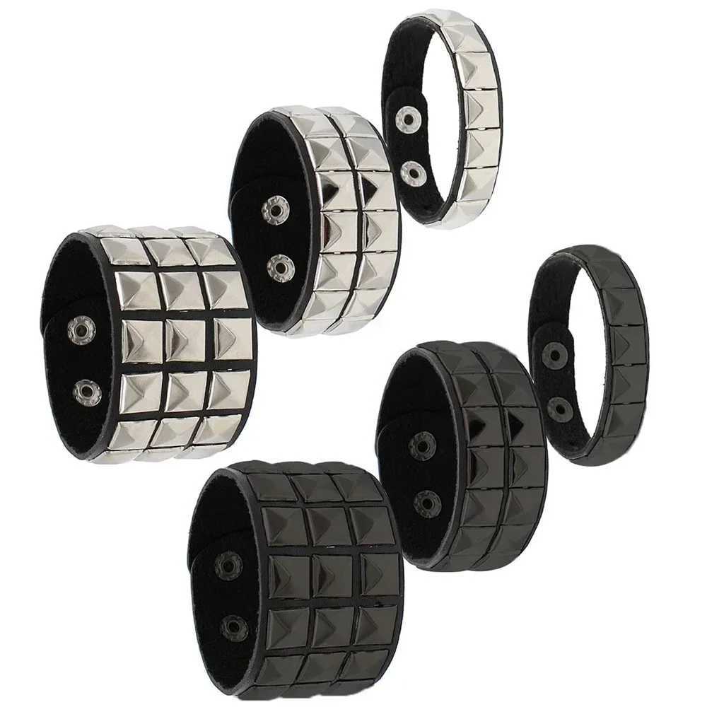 New Punk Fashion Men Black Cuff Leather Bracelet Wristband Metal Rivets Stud Charm Bangle for Women Rock Gothic Jewelry 2024C250411