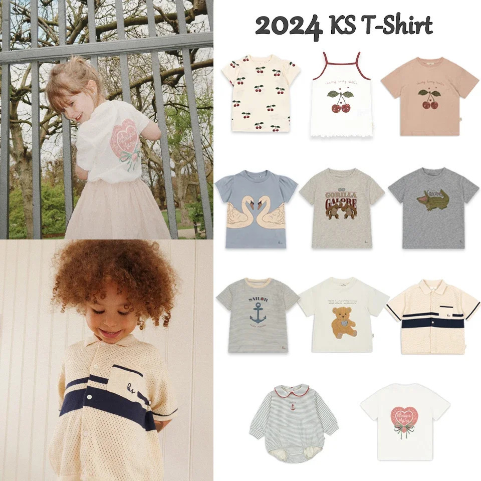2024 Summer KS Childrens Clothing Baby Girls Cartoon Swan Short Sleeve T Shirts Suits Boys Gorilla Bottom T-shirt Kids Home Set 250411
