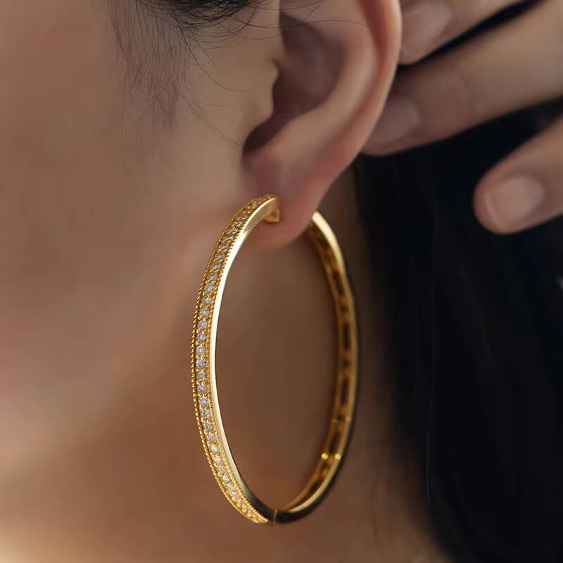 Hip Hop Women Earrings 925 Sterling Silver 60MM Moissanite Diamond Drop Hoop Earrings