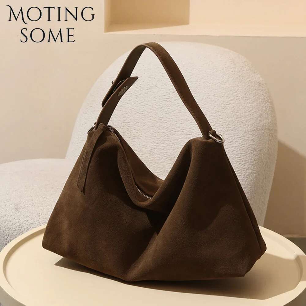 Motingsome Top Quality Suede Woman Crossbody Pillow Niche Lady Literary Shoulder Bag Matte Cowhide Commuting 2024 New