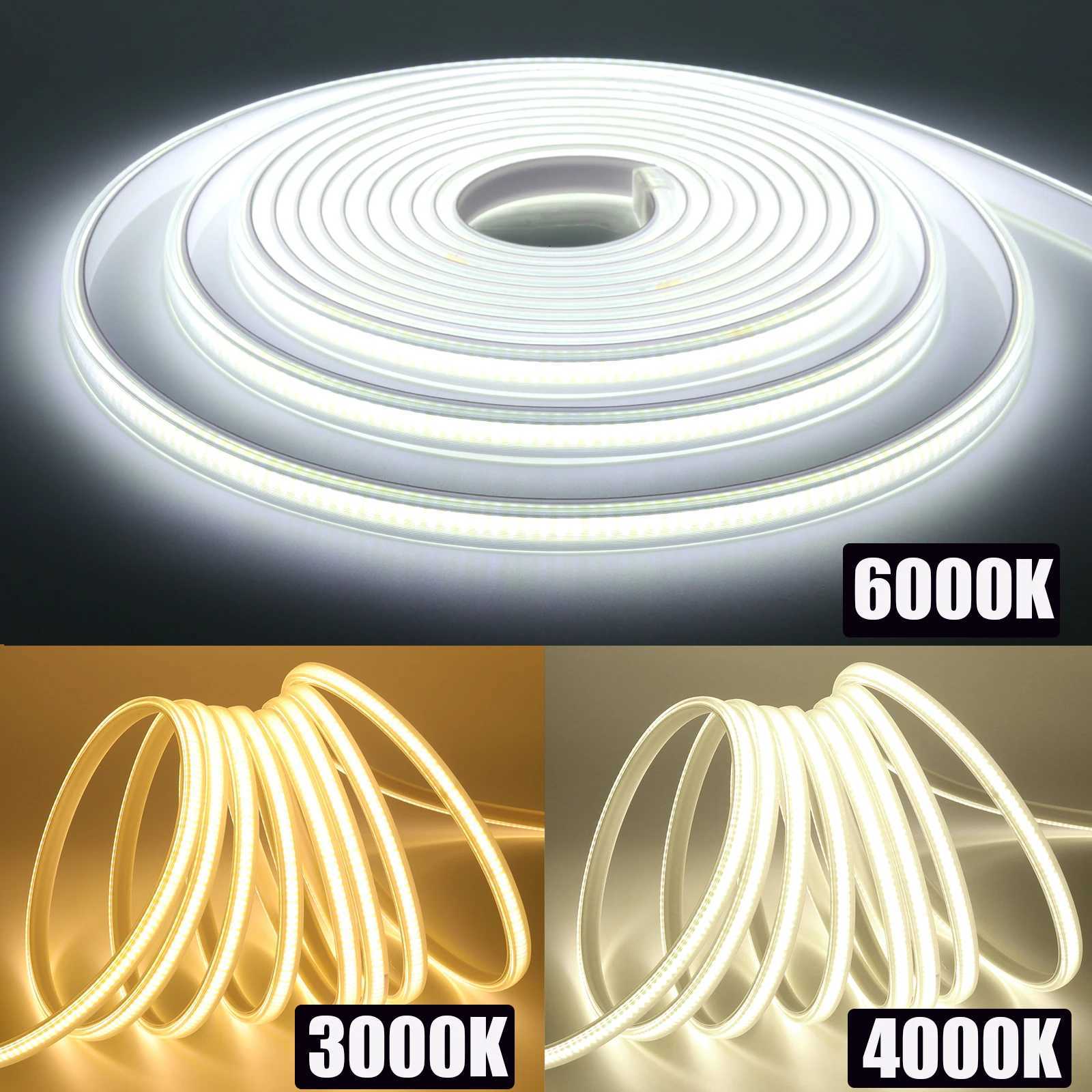 AC 220V Dimmerable COB Strip With EU/UK Dimmer Plug Waterproof White 3000K 4000K 6000K Home Decor Flexible LED Light 1M-35M W251112