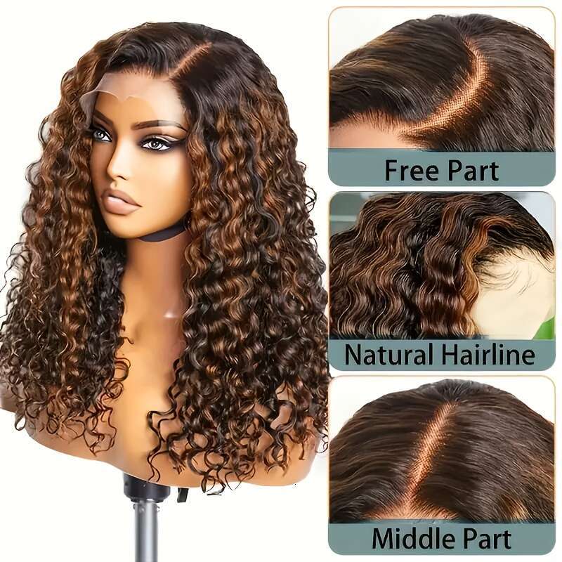 Halloween Highlight Front 1B/30 Black And Brown Deep Wave Glueless Cut 13X4 HD Lace Frontal Wig Human Pre Plucked With Baby Hair 180% Density Party Wigs