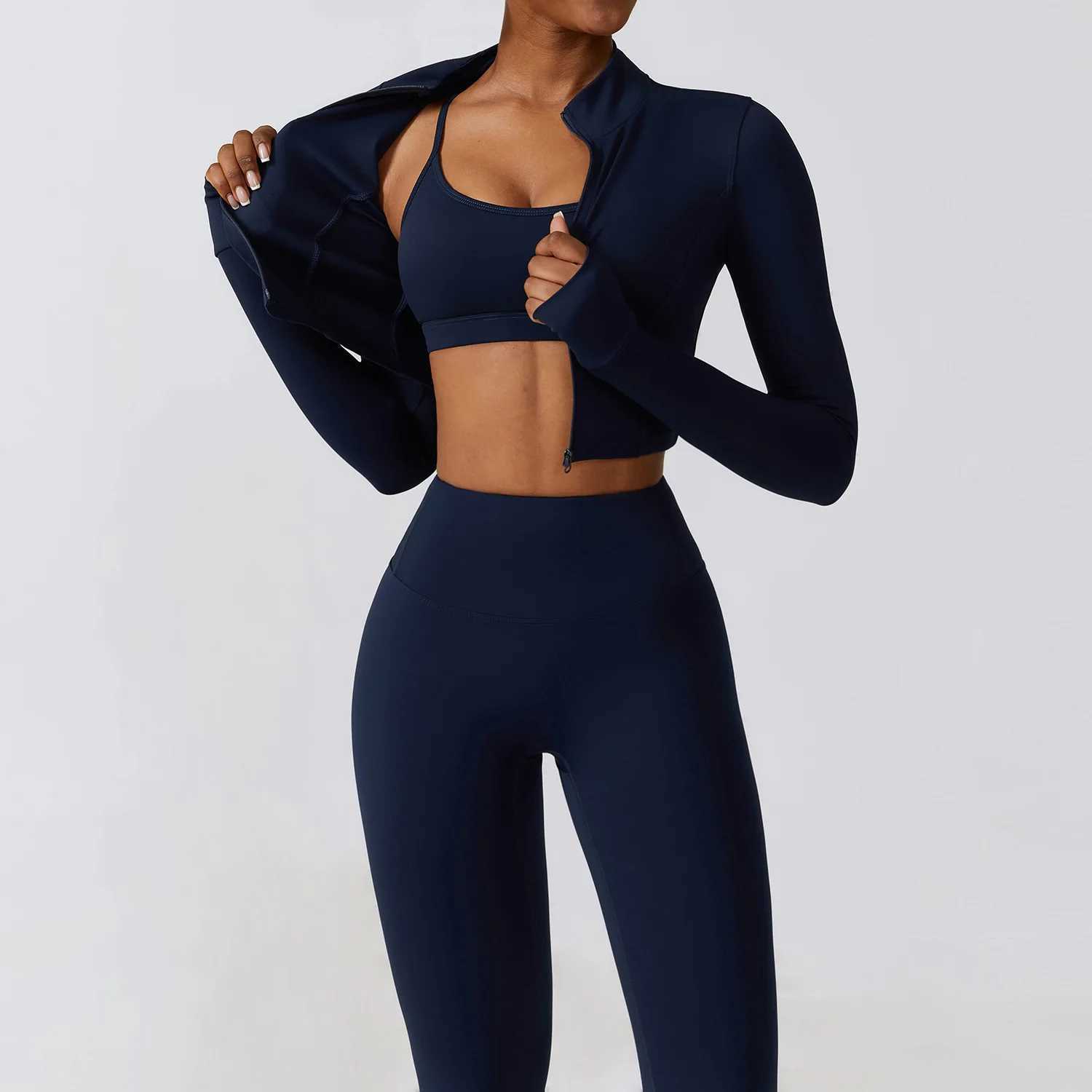 Womens Sportswear Yoga Set Workout Clothes Athletic Wear Sports Gym Legging 2/3PCS Fitness Bra Crop Top Long Sleeve Yoga Suit J251112