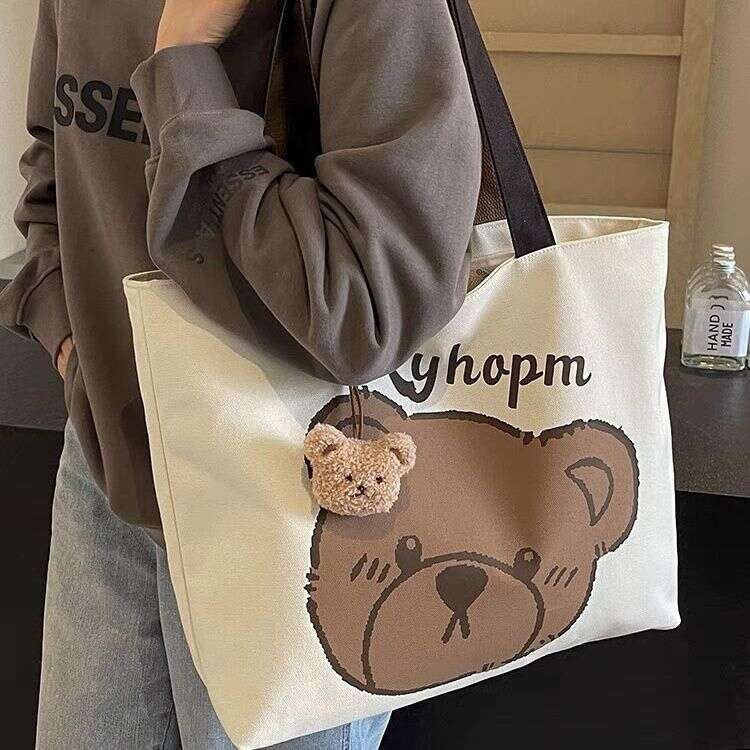 Commuting Cartoon Ins Single Shoulder Large Capacity Bag Tote Versatile Student Classroom Canvas Handbag