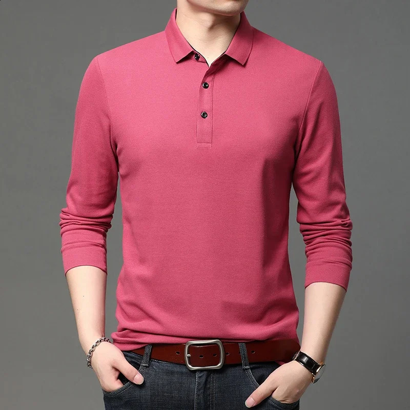 Mens Casual Long Sleeve Polo Shirt Fashion Solid Color Top 250409