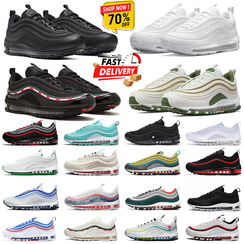 Designer 97 97s Sports Shoes Trainers Jesus Satan Triple Black White silver Cream Olive Volt Crucifix Bred Sail Aurora Green Gym Mens Women Running Sneakers