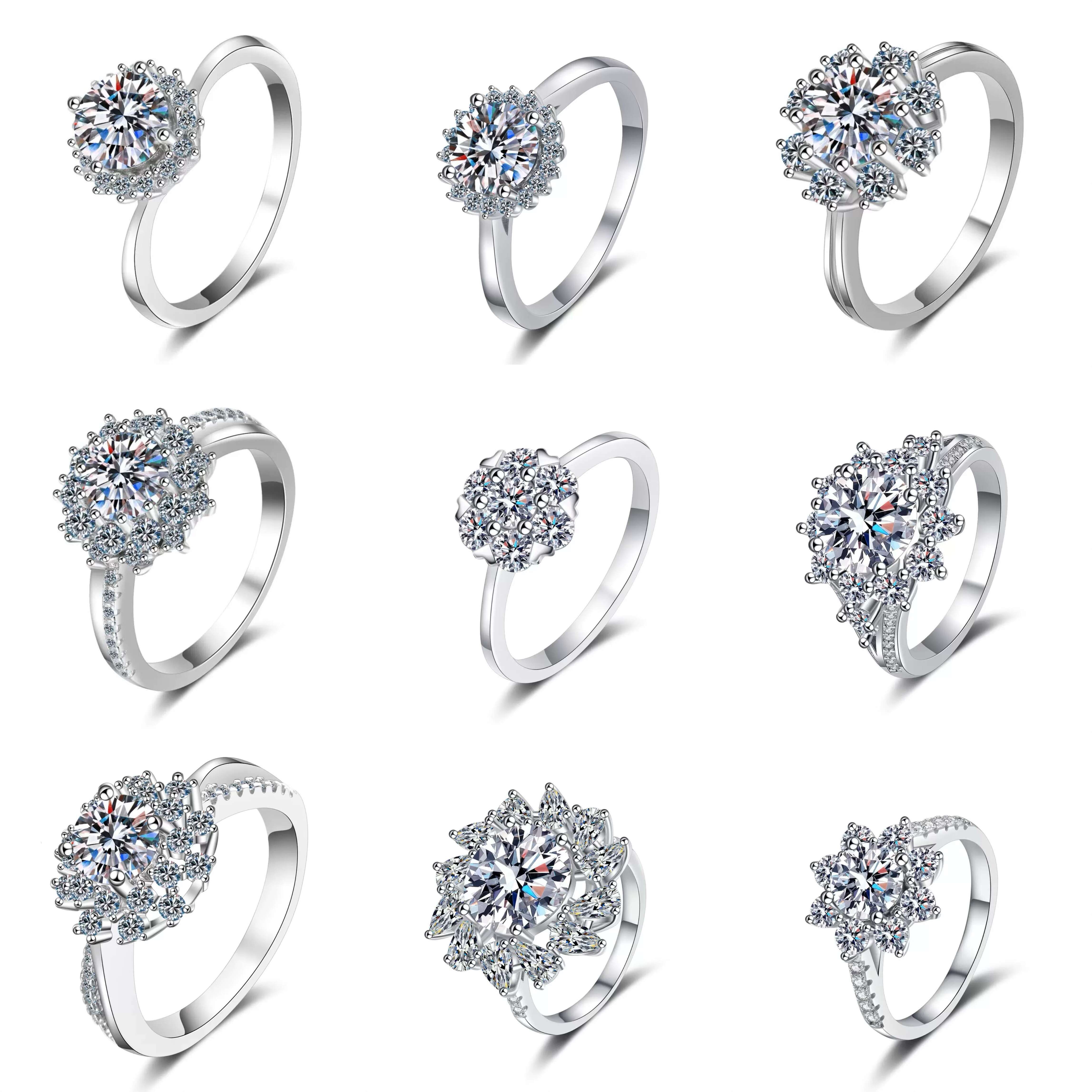 Wholesale 925 Sterling Silver VVS Round Brilliant Cut 5ct Moissanite Womens Engagement Wedding Ring High Quality