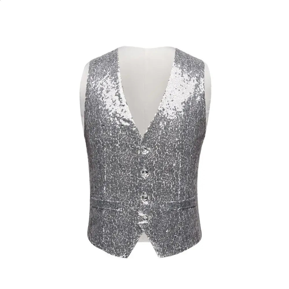 Men Fashion Sequin Blazers Vest Gliter Suit Vest Nightclub DJ Stage Clothes Shiny Gold Sequin Bling Glitter Vest 250407
