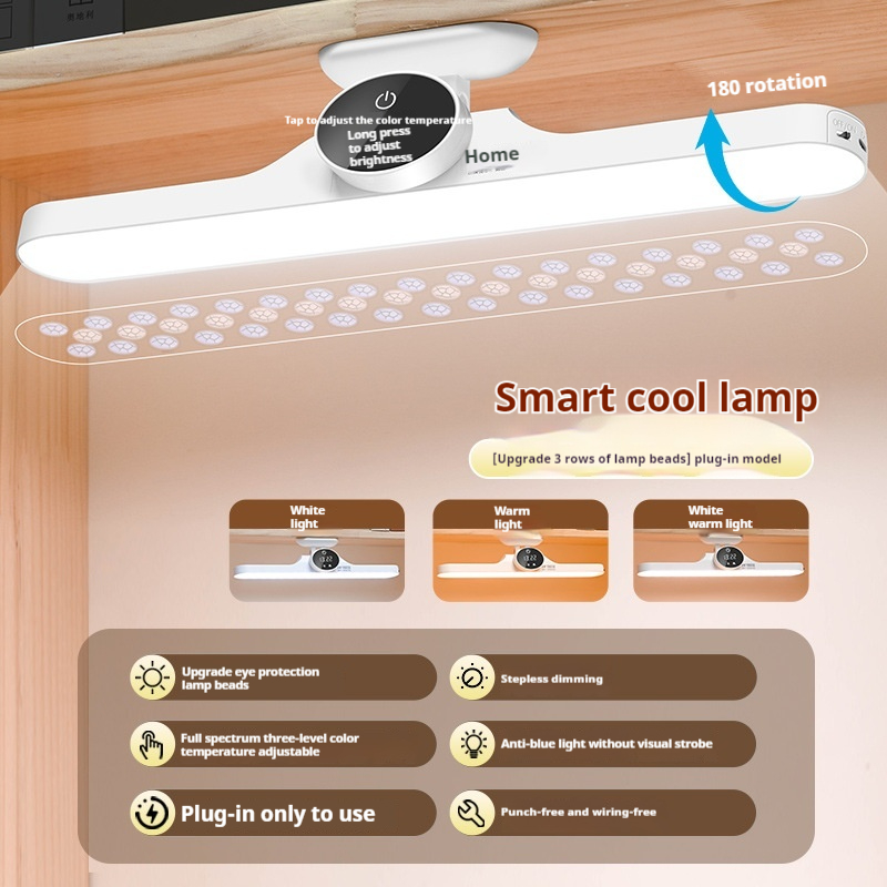 bright Smart Rechargeable 14'' Magnetic Desk Light Bar with timer , LED Step Less Dimming, 3 Color Mode Under Table Lamp for Bedrooms, Studi