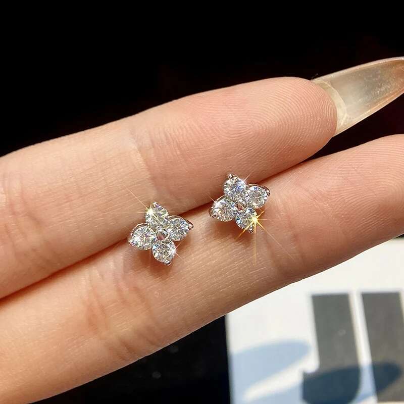 GRA 0.1CT Moissanite Diamond With Round Stones Flower Earrings for Women Real 925 Sterling Silver Luxury Quality Fine Jewelry