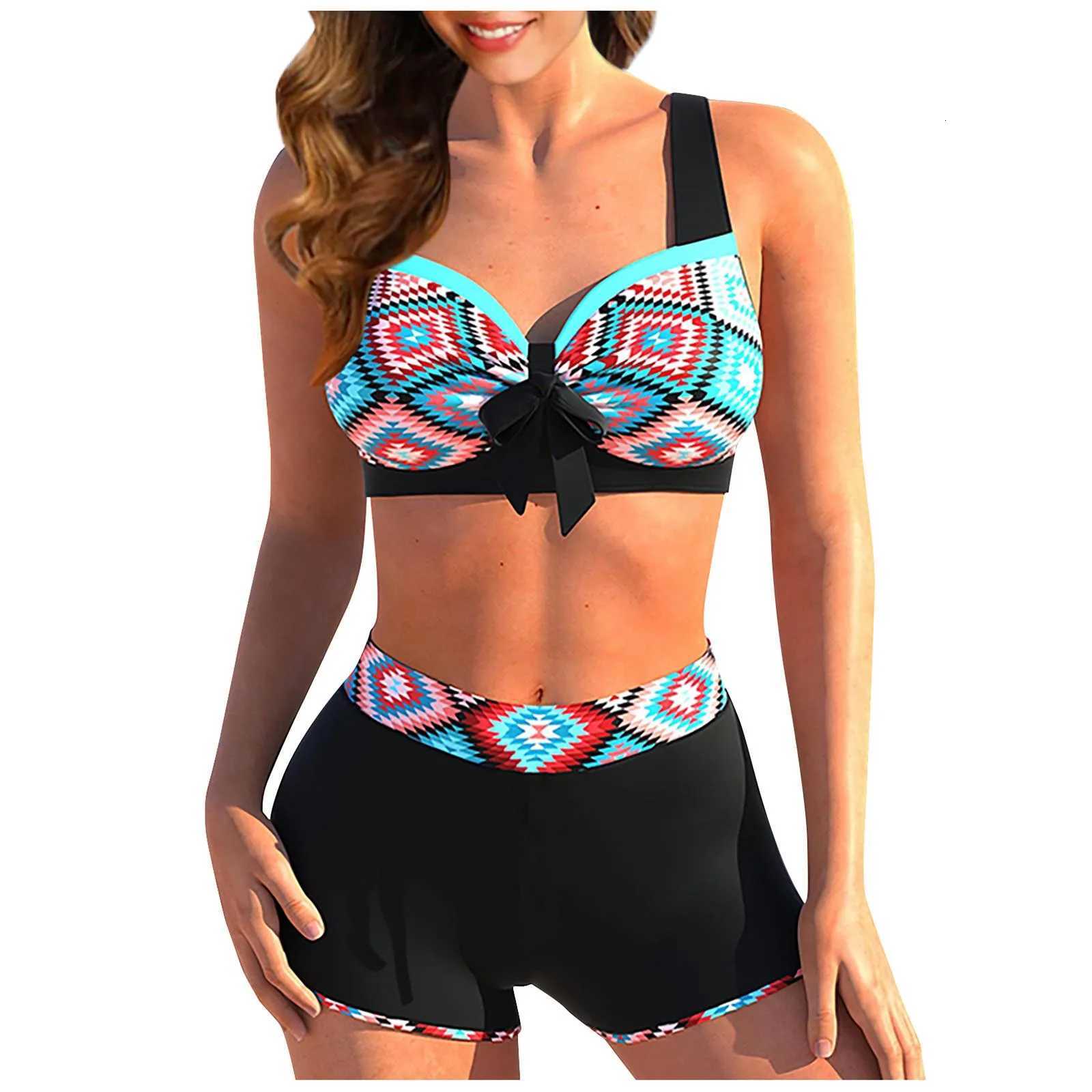 Two Piece Sexy Ladies Split High Waist Printed Bikini Female Fashion Vintage Swimwear With Bra Pads And No Steel Bra SwimsuitW251113