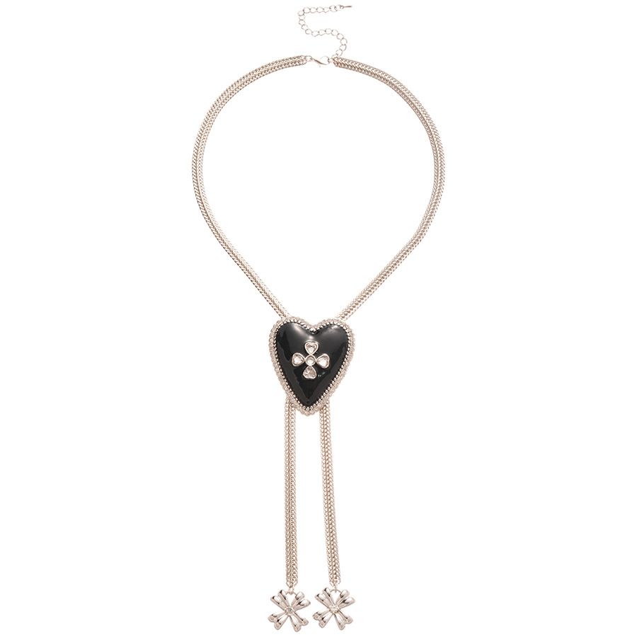 Super Shiny Diamond-Studded Oil-Drip Heart Double-Layer Pendant Necklace Fresh Sweet Choker Light Luxury High-End Sweater Chain - view 8