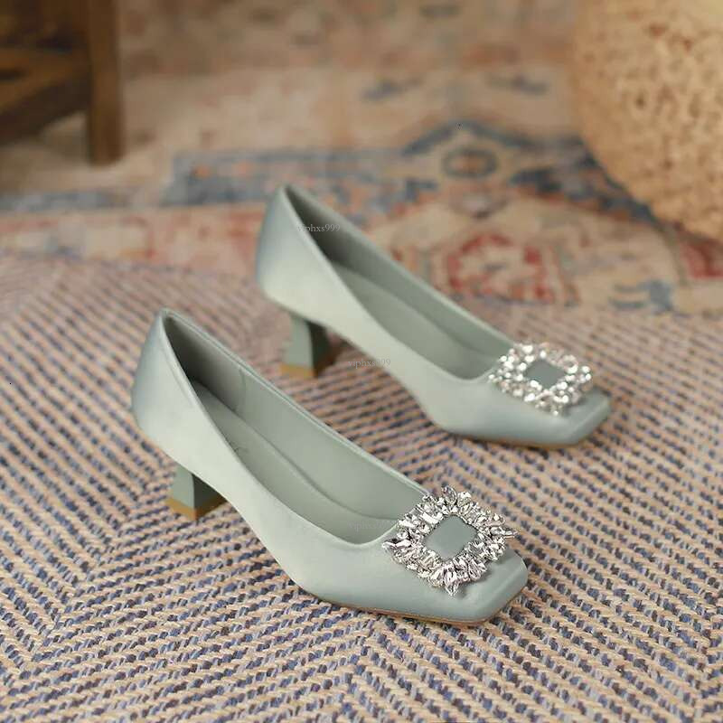 New Free Shipping Designer Shoes 6388-2 Head High 2025 Women's Thin Heels Shallow Mouth Water Dia Square Buckle Elegant Single Shoes