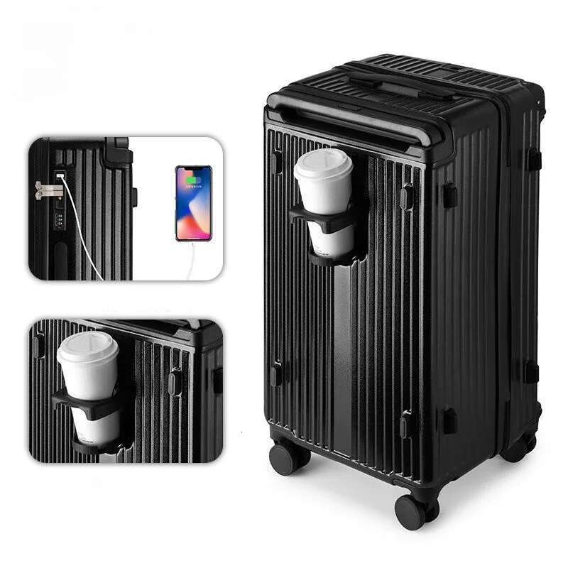 Middle Size Trolley Case Wide Handle Large Capacity Lage USB Charging Port Design Cup Holder Travel Suitcase