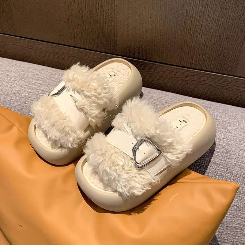 Thick Bottom Hairy Ladies Outdoor Wear 2025 New Designer Slippers Autumn And Winter Lamb Hair Network Red Fashion Home Cotton Women's Slippers