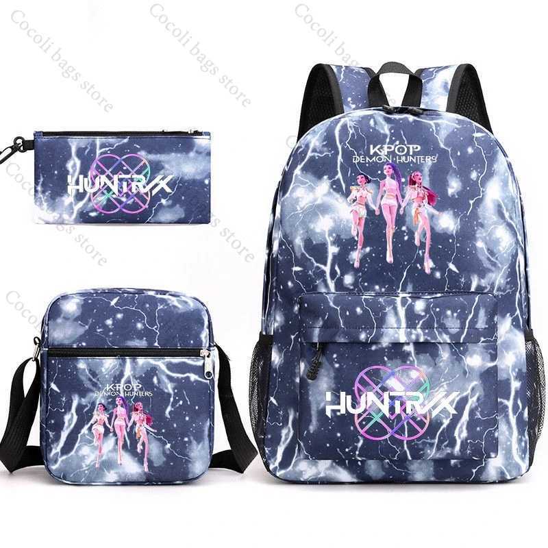 2025 KPop Demon Hunters Backpack School Bags for Girls HUNTRIX Print 3 Pieces Set School Backpacks Back to School Bag for ChildW251113