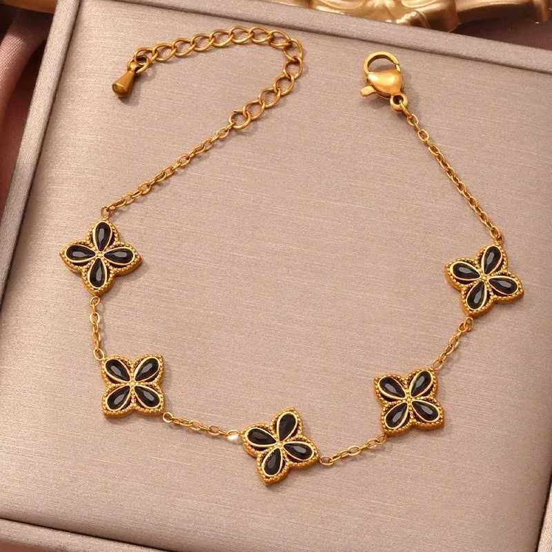Luxury 18k Gold Plated Four-Leaf Clover Bracelet for Women Stainless Steel Lucky Charm Chain Jewelry - Trendy Non-Fading Bijoux Y251112 Z260313