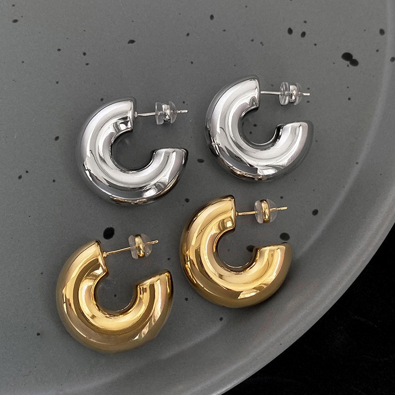 Silver Needle Metallic Geometric C-Shaped Women, European and American Simple Versatile Earrings, Niche High-End Earrings for Women - view 4