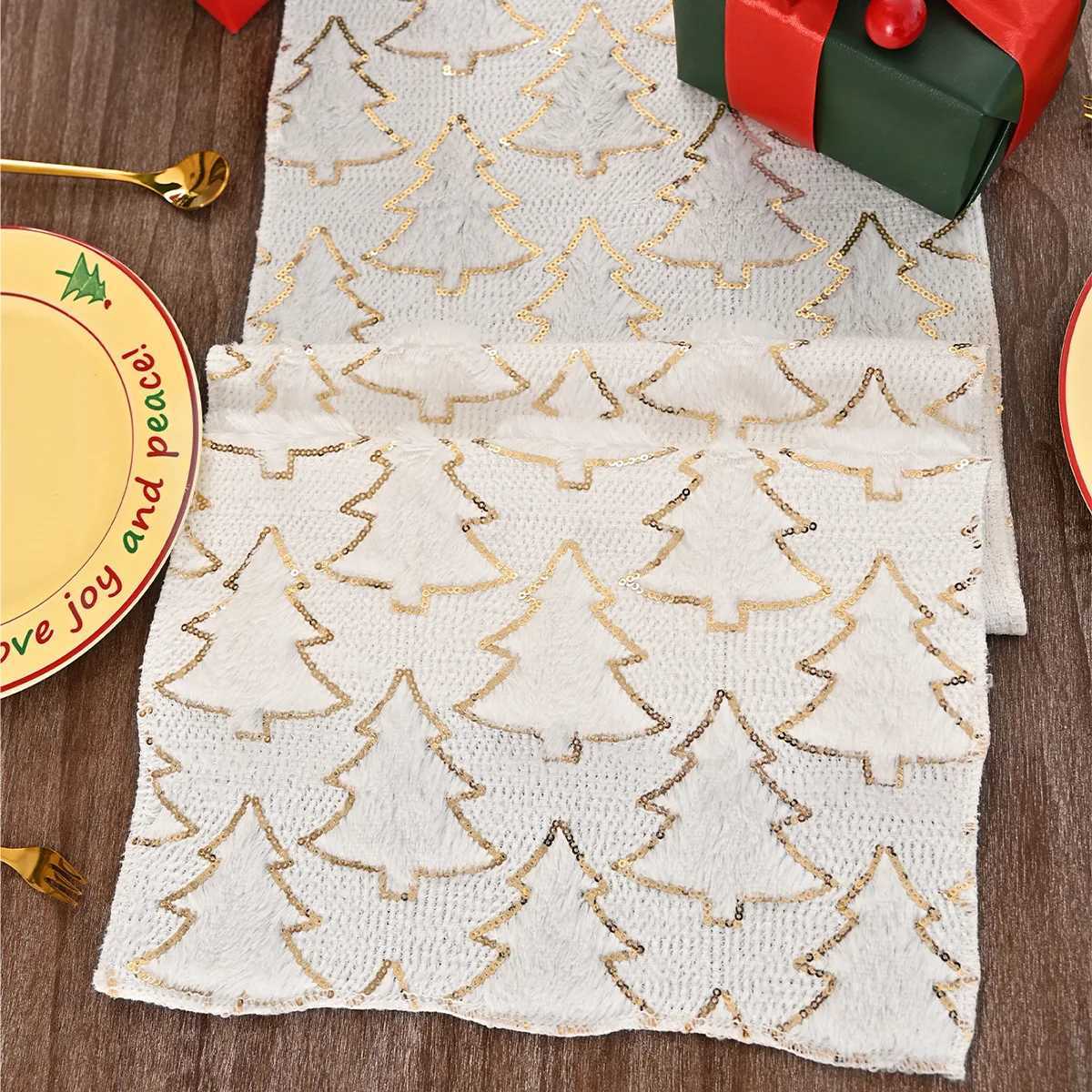 Christmas BUYNOW Plush Gold Sequined Embroidered Christmas Tree Pattern Tablecloth Christmas Living Room Sofa Tablecloth Home Bed Decor Y251113