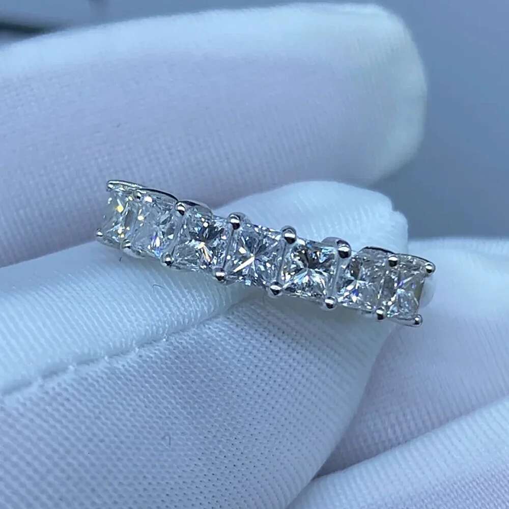 3.5*3.5mm Princess Cut All Moissanite Engagement Rings for Women Simulated Diamond 925 Sterling Silver Wedding Band Fine Jewelry