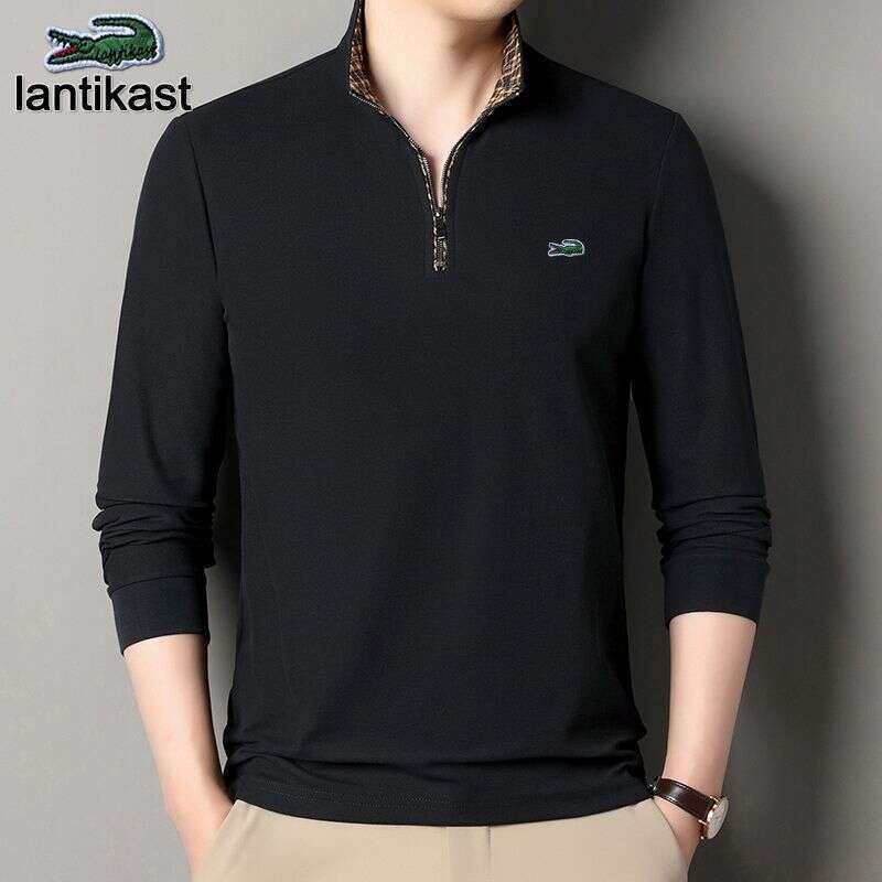 Noble Crocodile Genuine Autumn Winter New Long Sleeve Polo designer handbag Men's Turn-down Collar Base Shirt High-end Casual Top