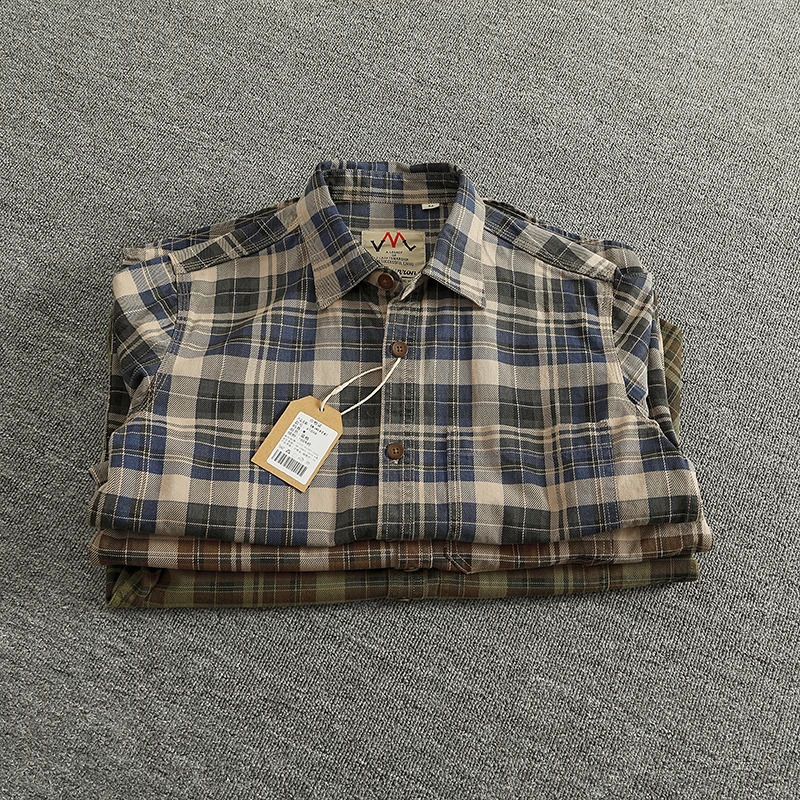 2024 SpringSummer American Retro Woven Plain Cargo Shirt Mens Simple 100 Cotton Washable Single Pocket Thin Jacket 250411