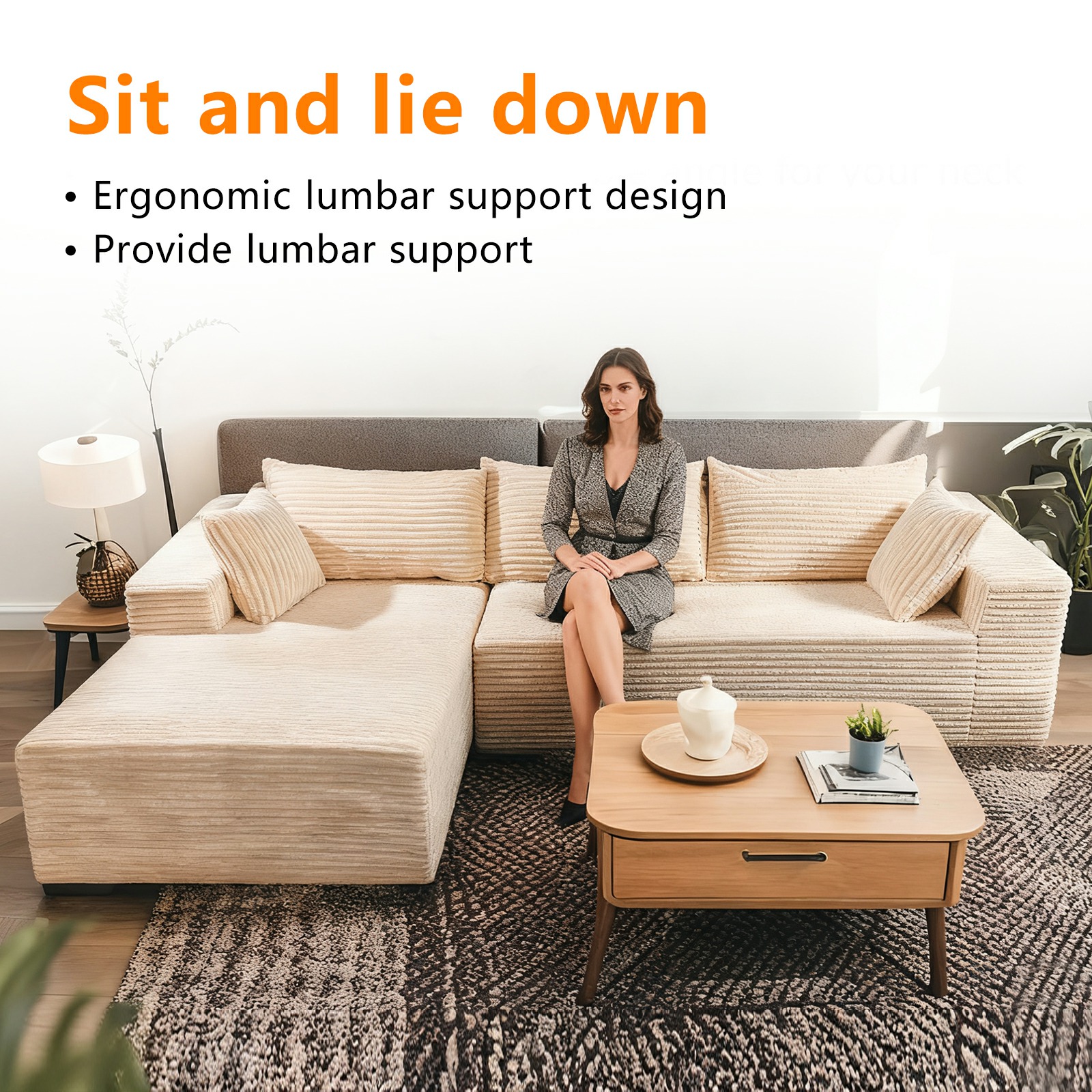 Relax in Comfort Cloud-Like Corduroy Sectional Sofa with Chaise and Built-In Storage Cloud-Like Corduroy Sectional Sofa with Chaise and Built-In Stora