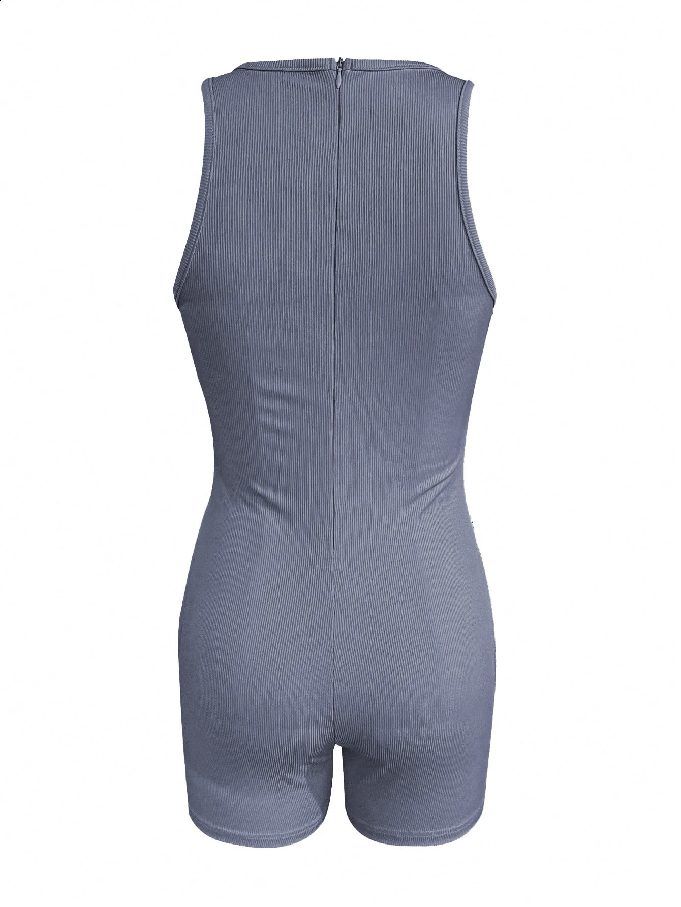 LW basic rib knitted tight fitting jumpsuit womens summer casual solid color sleeveless round neck onepiece dress 250411