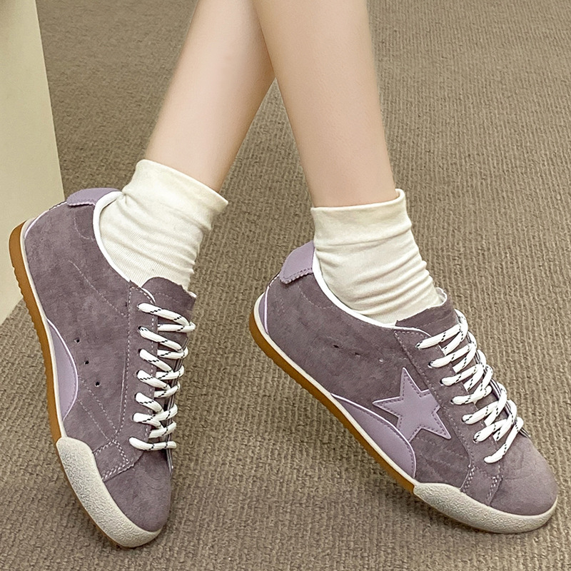 2025 Round toe distressed two-color women's shoes laces sports retro casual sneakers casual