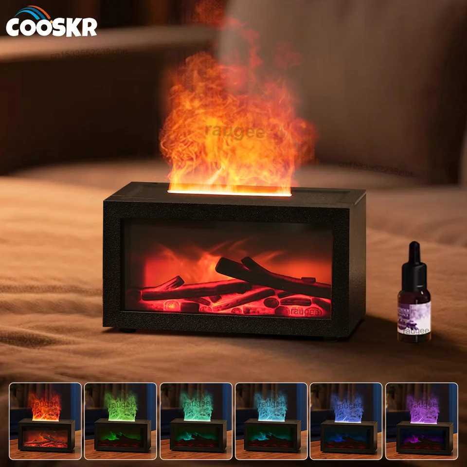 Air Aroma Humidifier Essential Oils Humidifier Flame Fragrance Diffuser Home Mini Fireplace Aromatherapy Diffuser With LED Light Y251113
