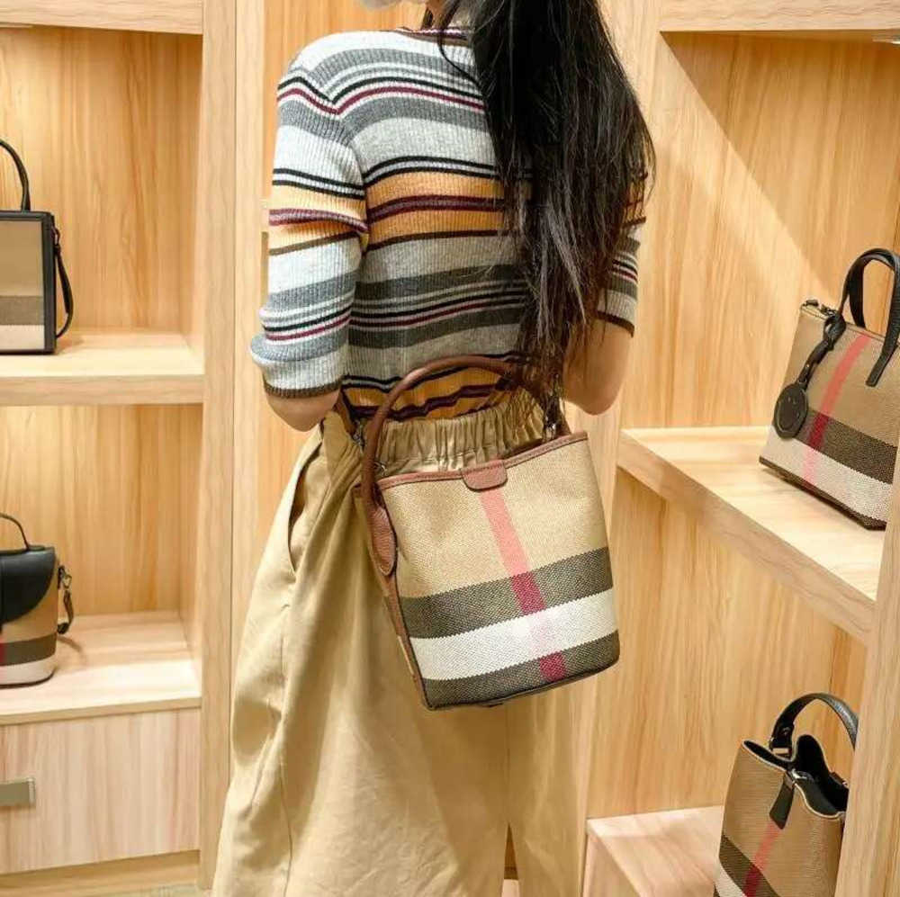 Canvas Genuine Leather Women Fashion Barrel Bucket One Shoulder Crossbody Bags Female Purses And Handbags Ladies Bag phqq