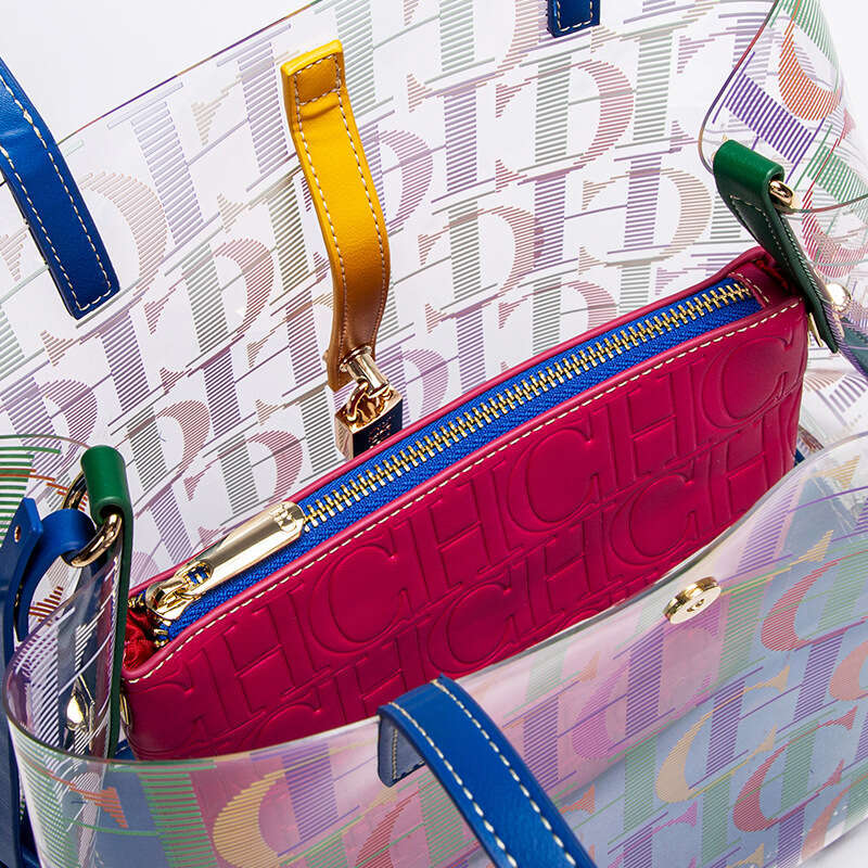 CHHC Macaron Colored Women's Large Capacity Handbag Transparent PVC Letter Printed Shopping Mother Bag