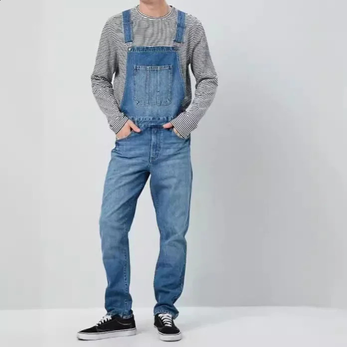 Cross border mens denim jumpsuit with jeans pants tank top sleeves and enhanced colors featuring a punk n for wear 250407