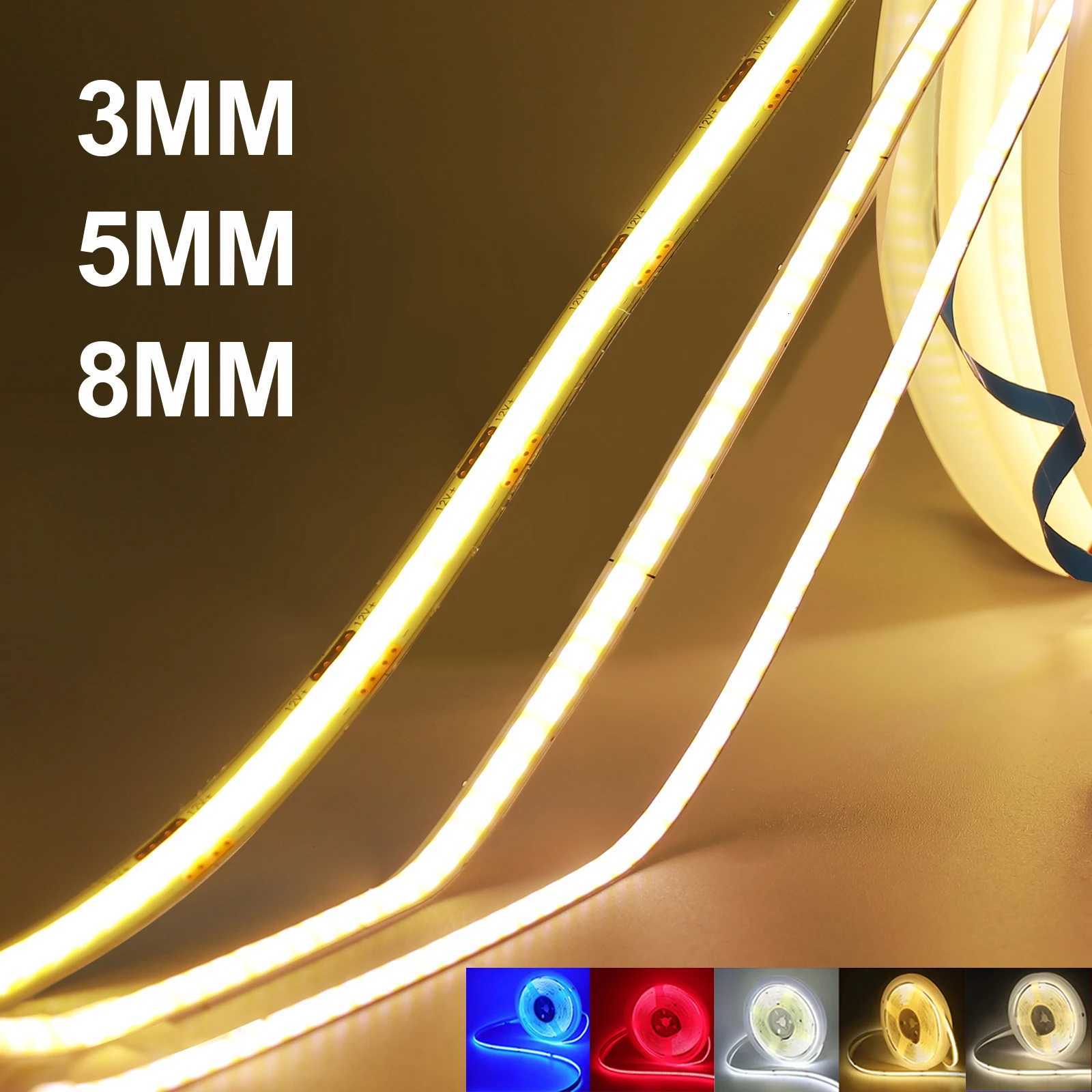 3MM 5MM 8MM Width COB LED Strip 5V 12V 24V 320LEDs Flexible LED Tape Ribbon with Adhesive High Density Linear Lighting W251112