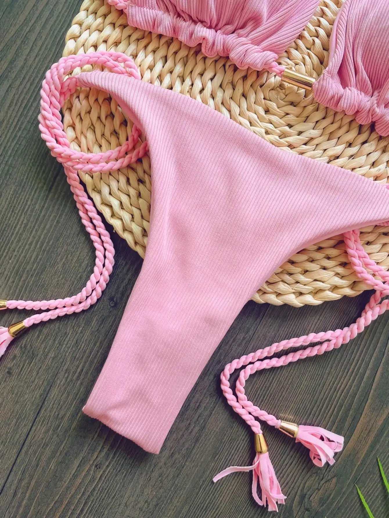 RUOTONSEPT Sexy Womens Swimsuit Braiding rope Bikini Set Two-piece Triangle Solid Swimwear Bathing Suit Brazilian Biquinis 2024W251113